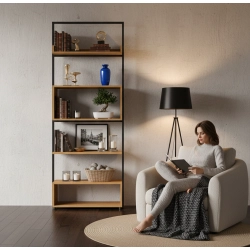 REGAŁ NA KSIĄŻKI METALOWE DREWNO LITE DĄB JESION OLCHA RNK-123